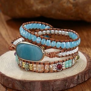 Boho genuine leather natural stone bracelet